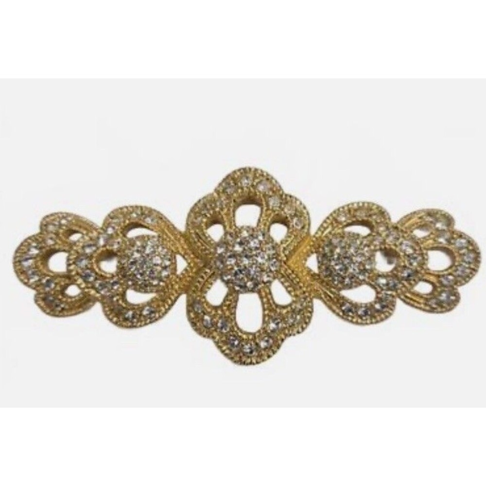 Vintage CHRISTIAN DIOR Signed Brooch Pin Clear Stone Gold Plated Detailed Accent
